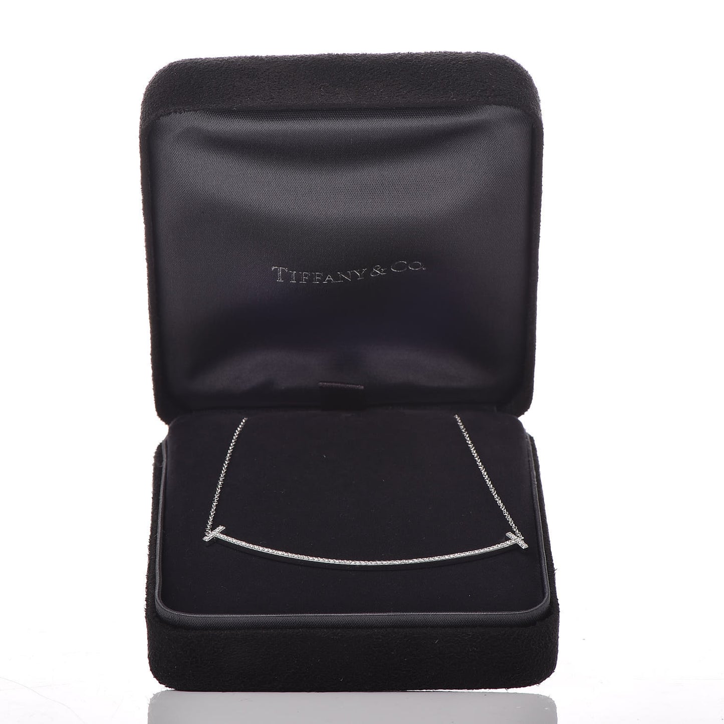 18K White Gold Diamond T Smile Pendant Necklace