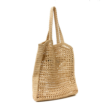 Prada Yarn Raffia Effect Crochet Logo Embroidered Tote Bag Naturale 3 of 9