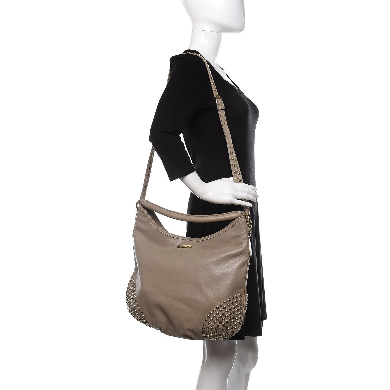 Burberry Calfskin Studded Hobo Beige 2 of 13