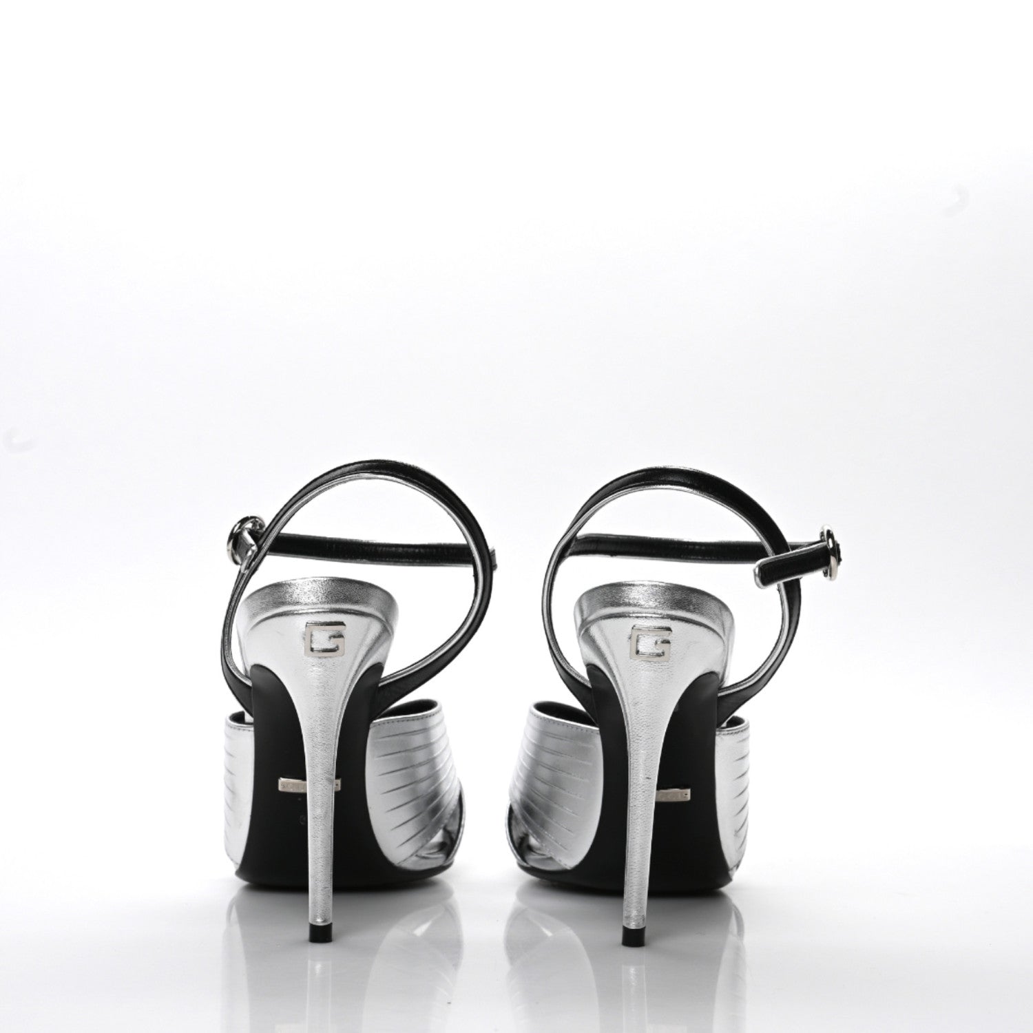 Gucci Malaga Kid Webby Crossover High Heel Sandals 37 Silver 3 of 9
