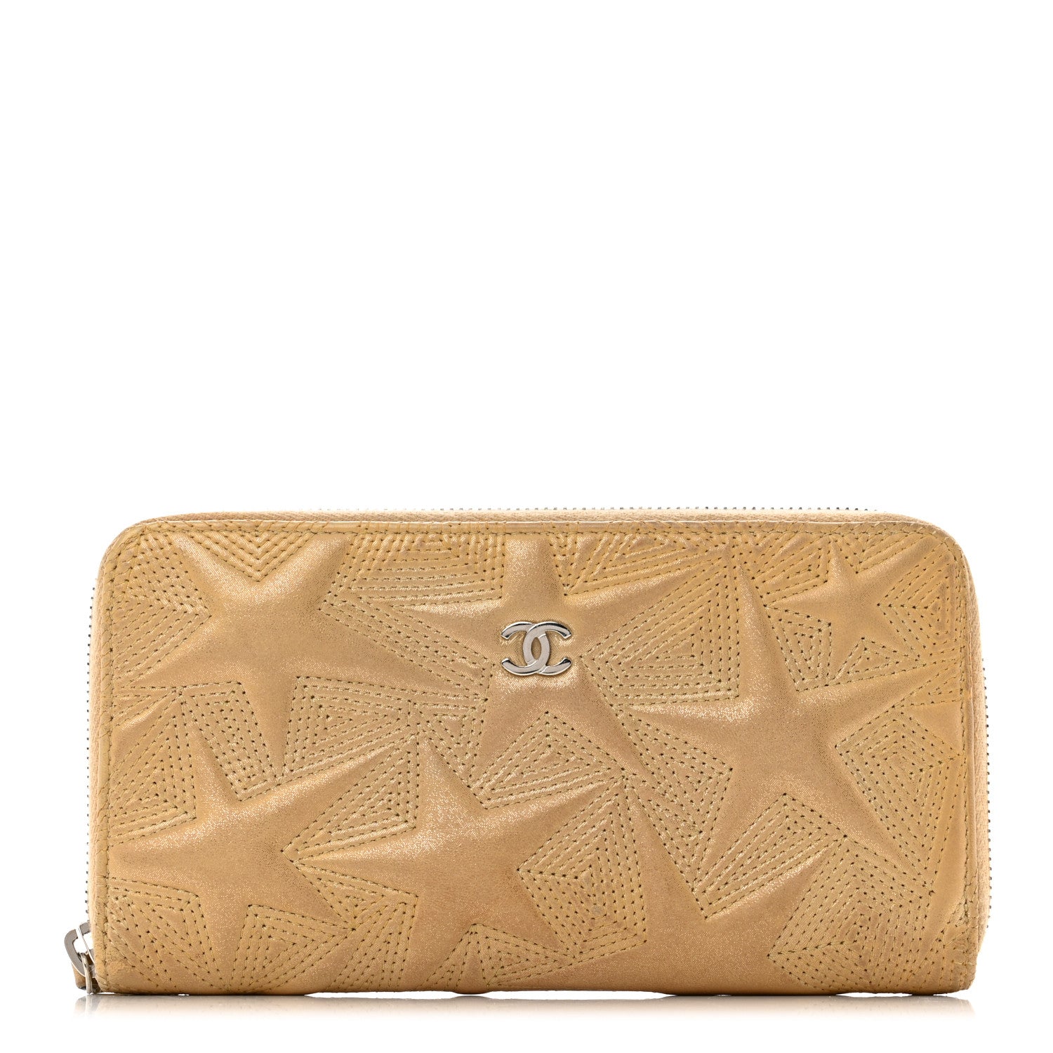 Chanel Metallic Lambskin Star Embossed Medium Zip Around Wallet Gold 1 of 12