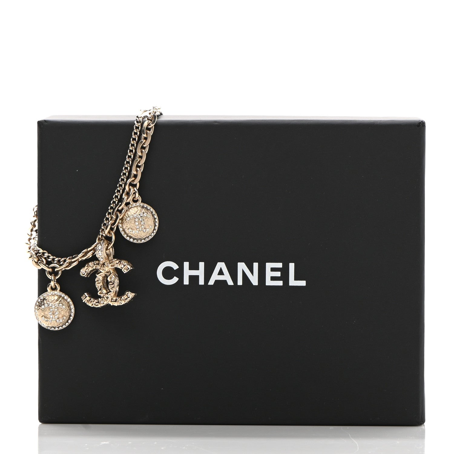 Chanel Metal Crystal CC Logo Multi Strand Charm Bracelet Gold 6 of 6