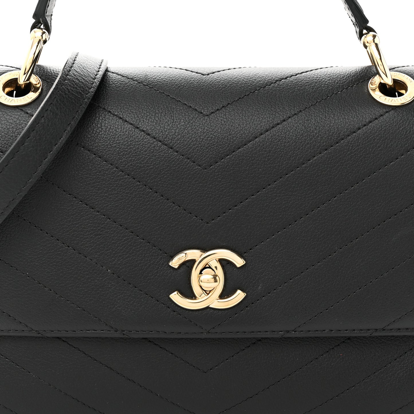 Grained Calfskin Small Chevron Chic Top Handle Flap Black