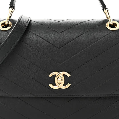 Chanel Grained Calfskin Small Chevron Chic Top Handle Flap Black 8 of 10