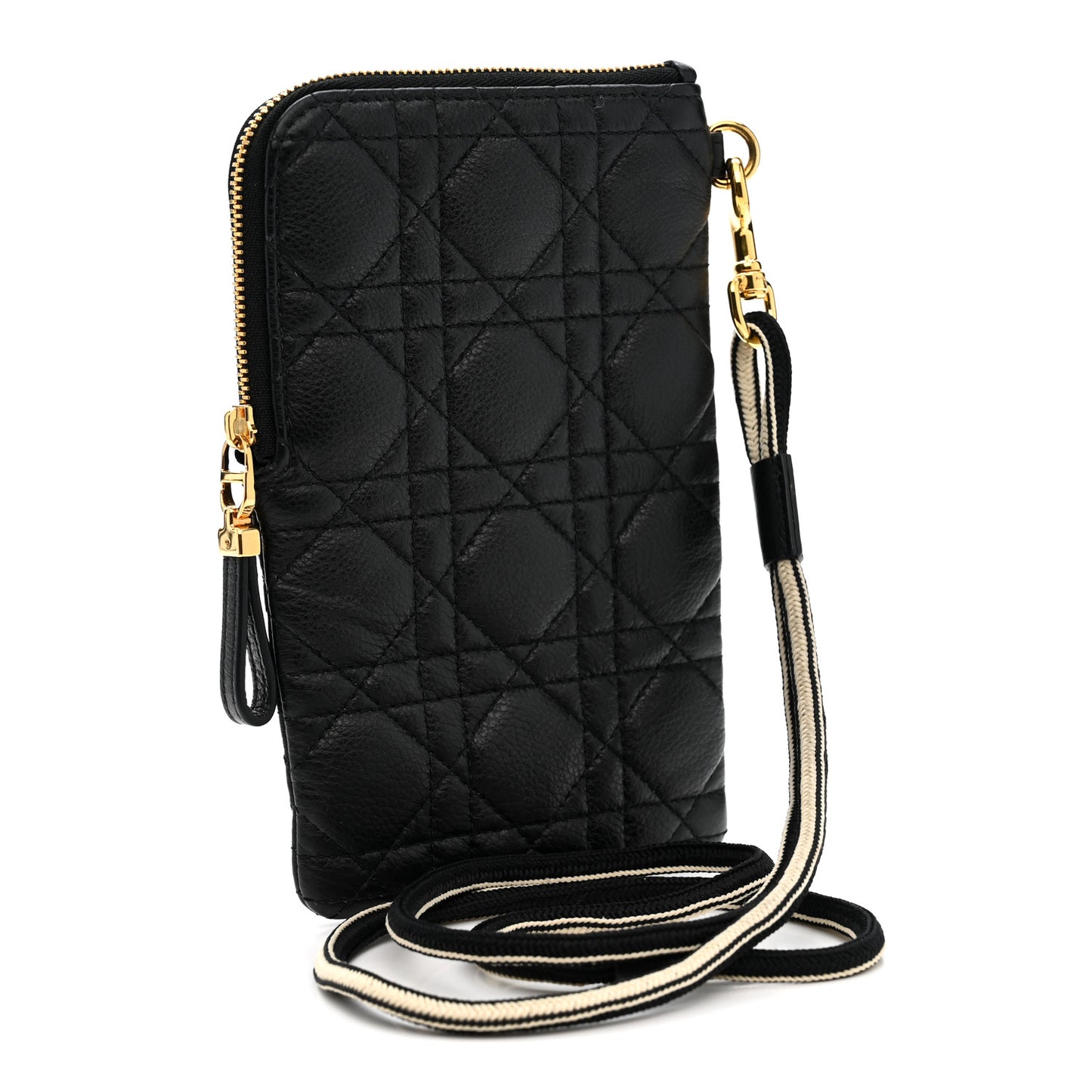 Supple Calfskin Cannage Caro Multifunctional Pouch Black