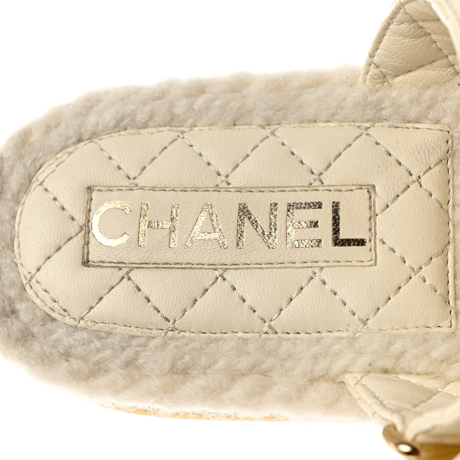 Chanel Cord Lambskin Quilted Logo Mules 37 Ivory 6 of 8