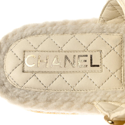 Chanel Cord Lambskin Quilted Logo Mules 37 Ivory 6 of 8