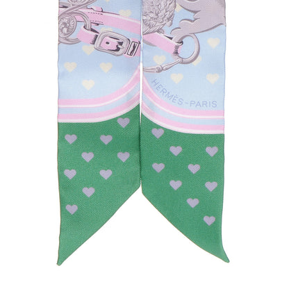 Hermes Silk Brides De Gala Love Twilly Bleu Ciel Parme Vert 5 of 6