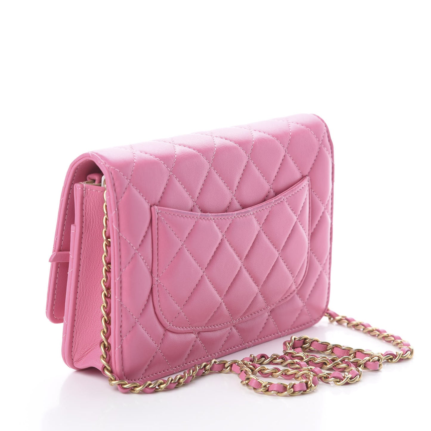 Lambskin Quilted CC Pearl Crush Wallet on Chain WOC Pink