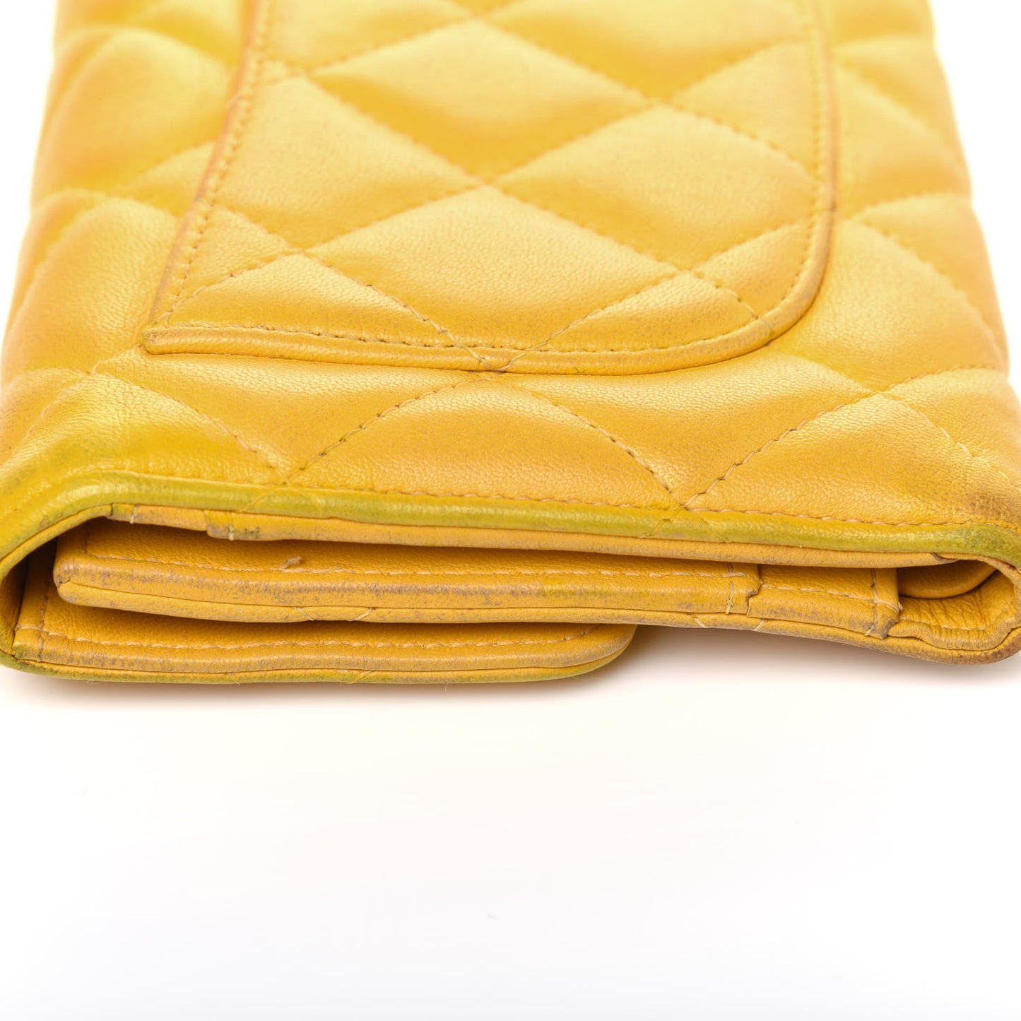Lambskin Quilted Large Flap Wallet Yellow