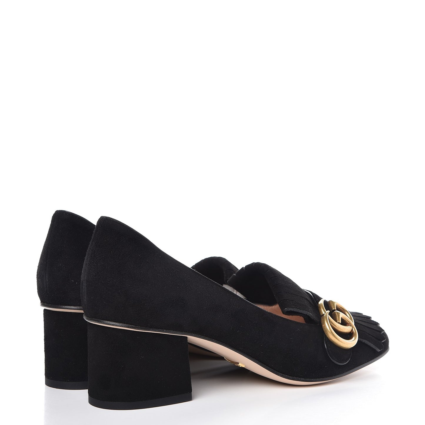Kid Scamosciato GG Marmont Fringe 50mm Loafer Pumps 38 Black