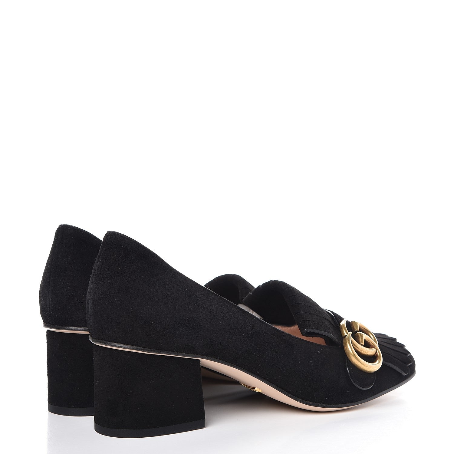 Gucci Kid Scamosciato GG Marmont Fringe 50mm Loafer Pumps 38 Black 4 of 9