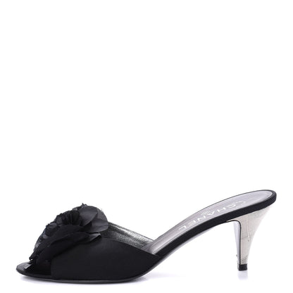 Chanel Metal Silk Grosgrain Camellia Mules 39 Black 1 of 10