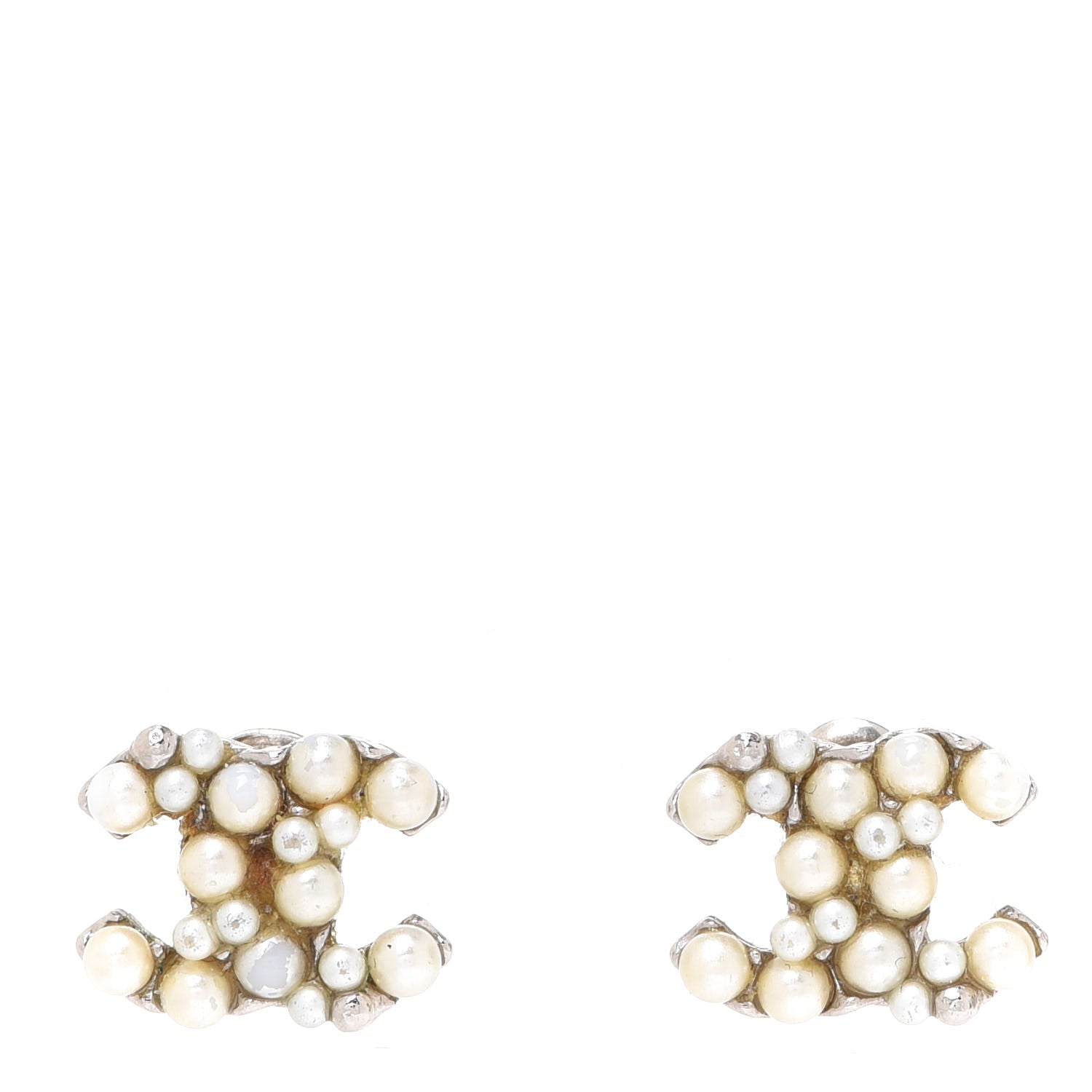 Chanel Pearl Crystal CC Earrings Silver 1 of 5