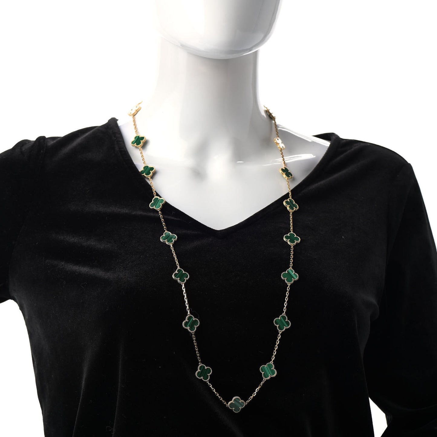 18K Yellow Gold Malachite 20 Motifs Vintage Alhambra Necklace