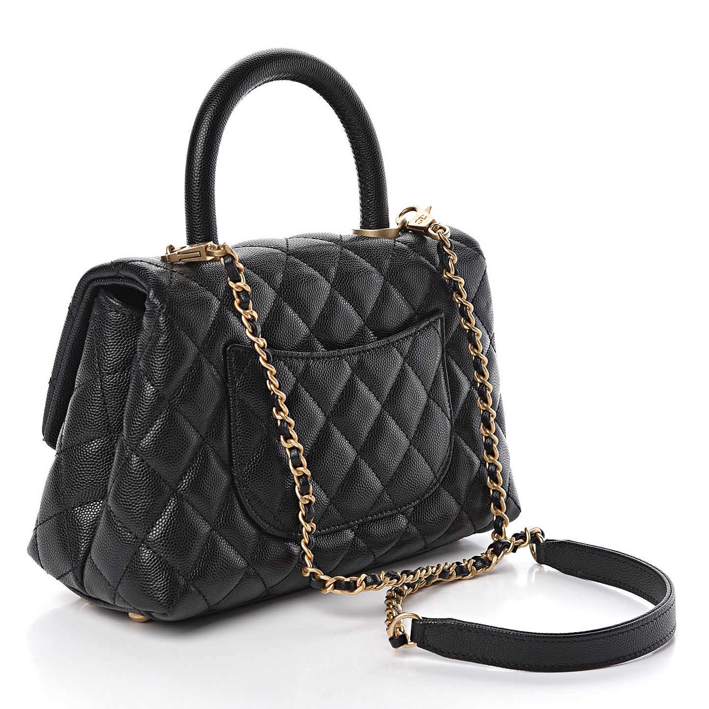 Caviar Quilted Mini Coco Handle Flap Black