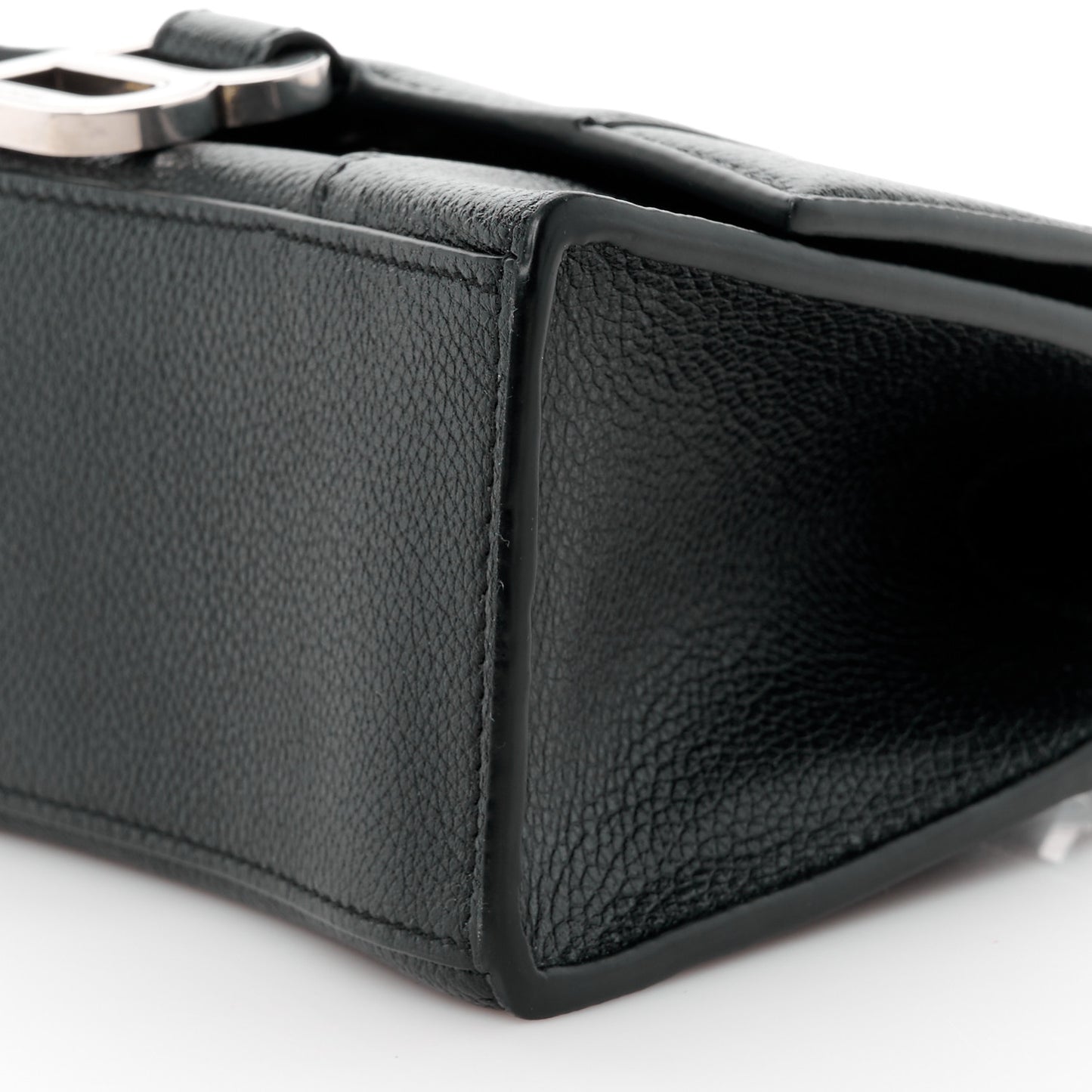 Grained Calfskin Hourglass Top Handle Bag XS Black