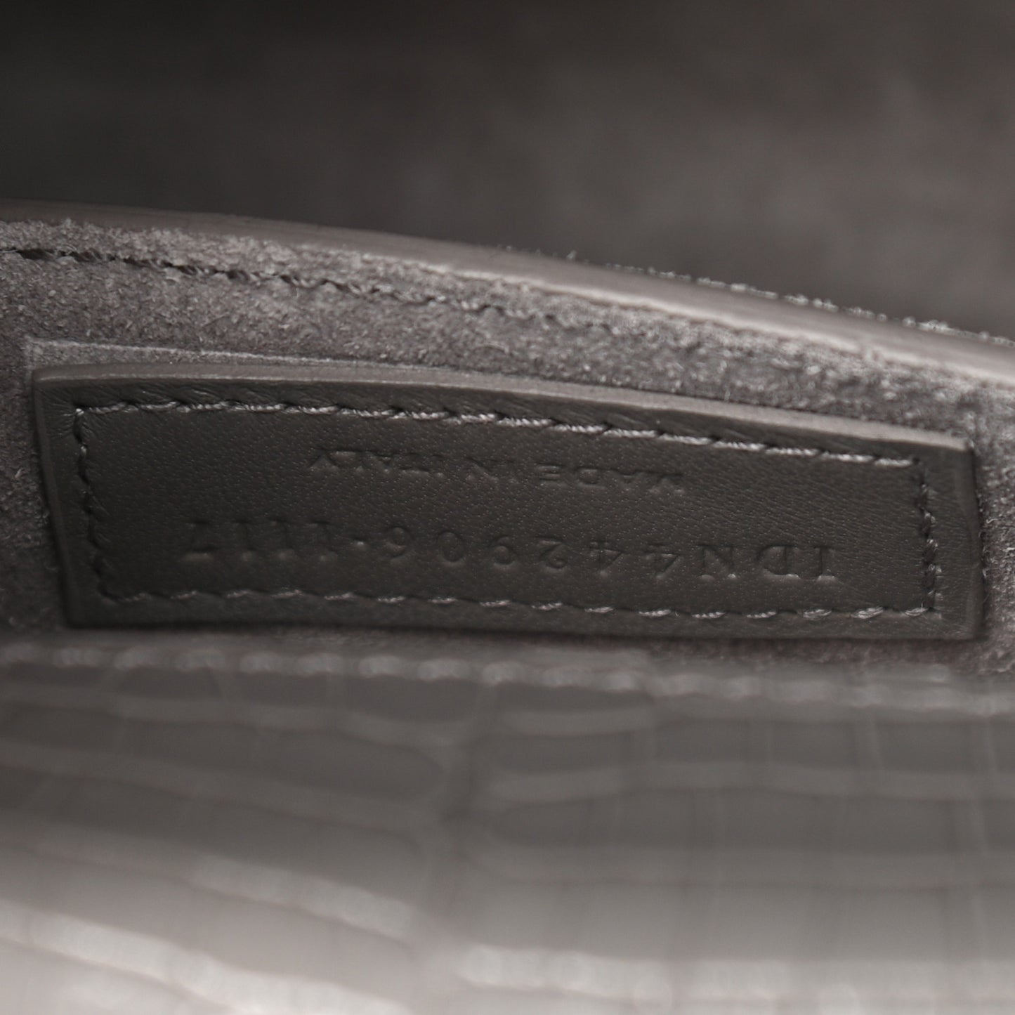 Calfskin Crocodile Embossed Medium Monogram Sunset Fog