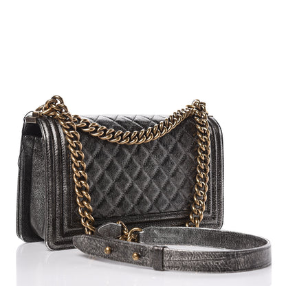 Chanel Cracked Metallic Calfskin Quilted Medium Boy Flap Dark Silver 3 of 10