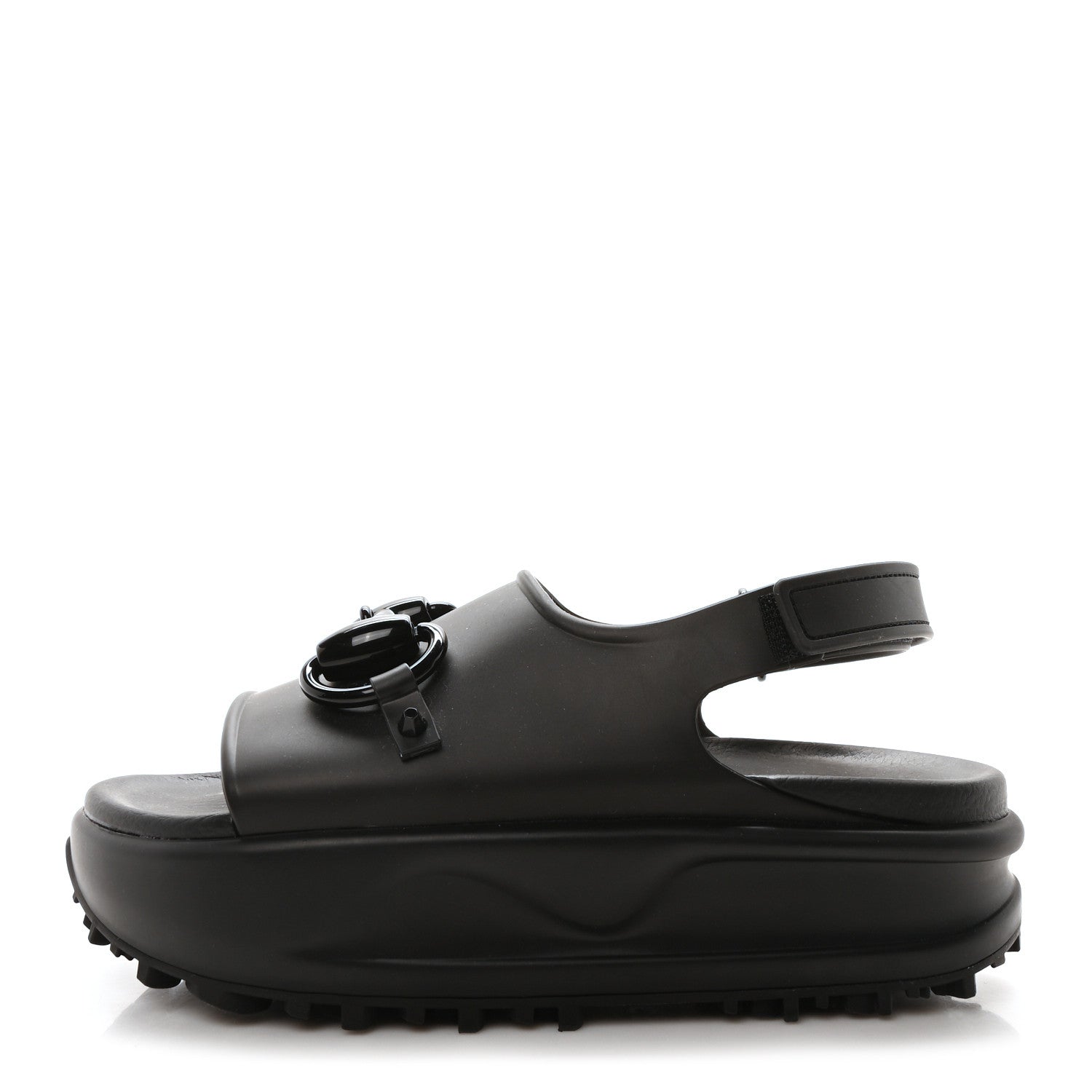 Gucci Soft Rubber Horsebit Touch Womens Strapped Sandals 36 Black 1 of 9