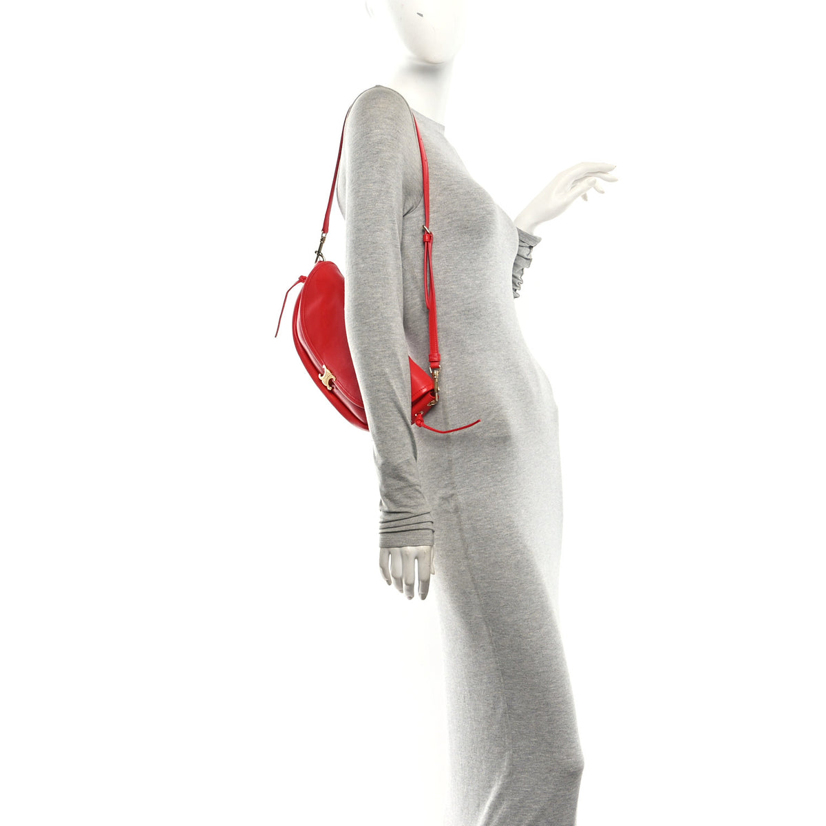 Celine Shiny Lambskin Soft Triomphe Little Half Moon Ultra Red 2 of 9