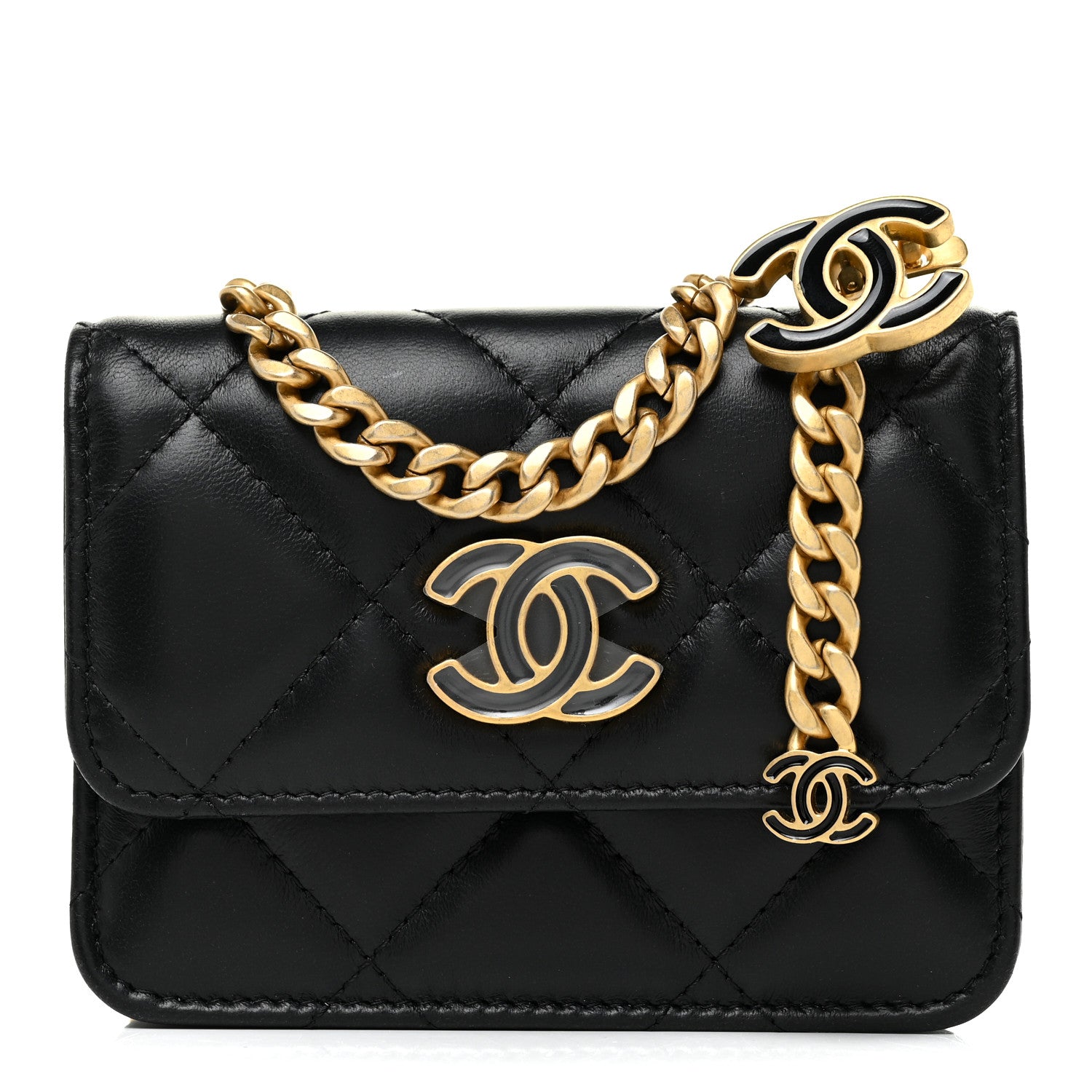 Chanel Lambskin Enamel Quilted Pending CC Flap Belt Bag Black 1 of 11