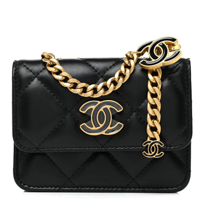 Chanel Lambskin Enamel Quilted Pending CC Flap Belt Bag Black 1 of 11