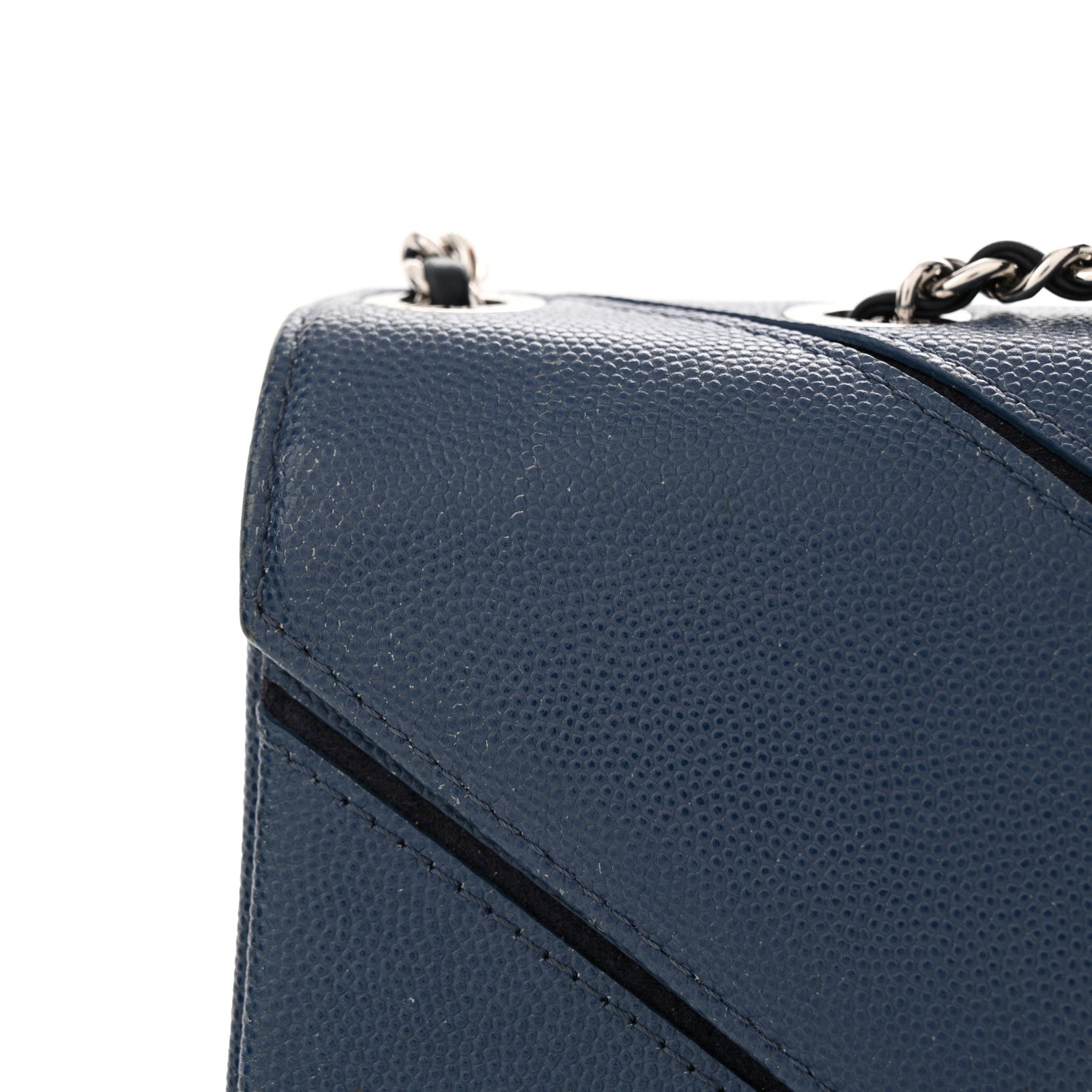 Chanel Caviar Macro Chevron Single Flap Blue 15 of 18
