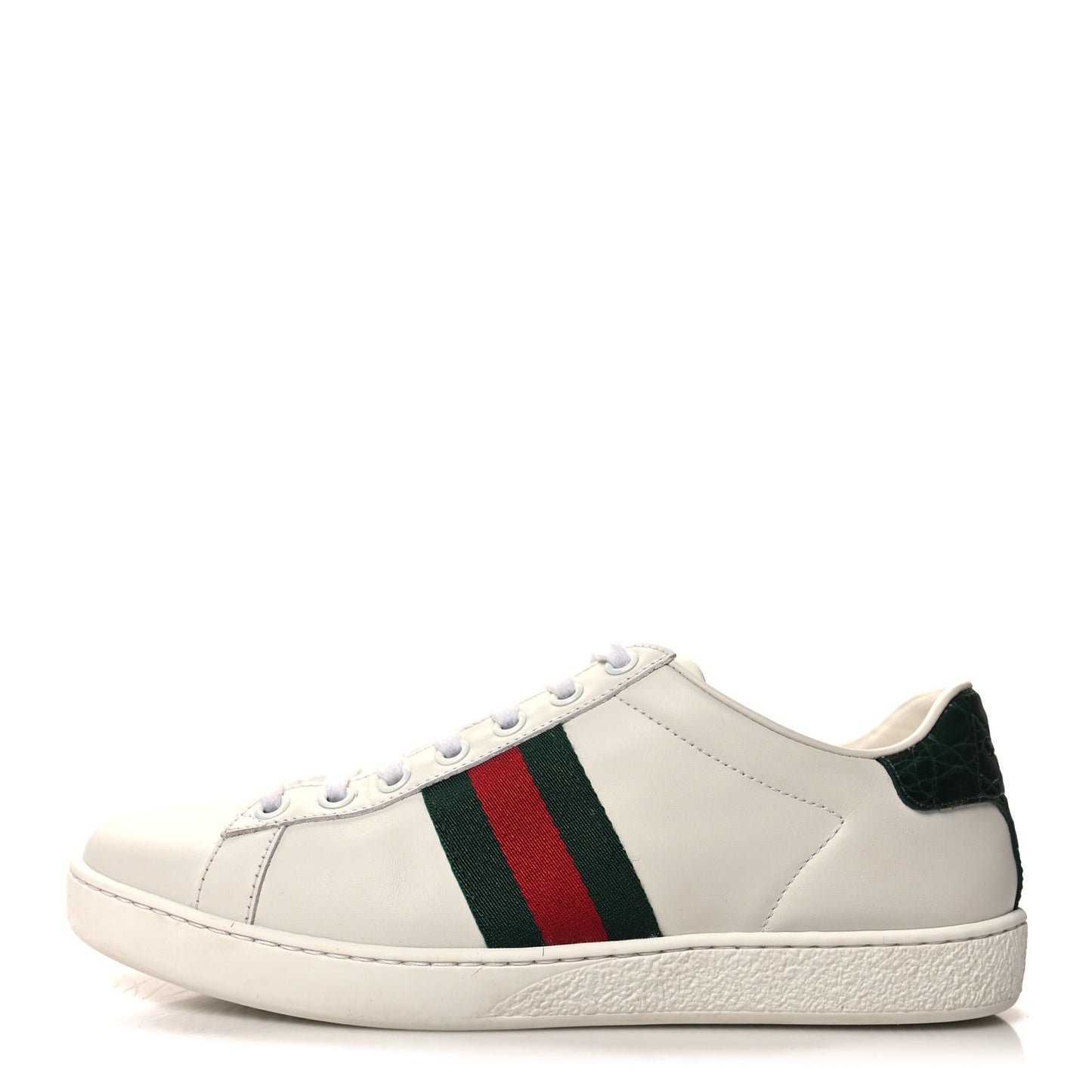 Calfskin Crocodile Web Womens Ace Sneakers 37 White Green