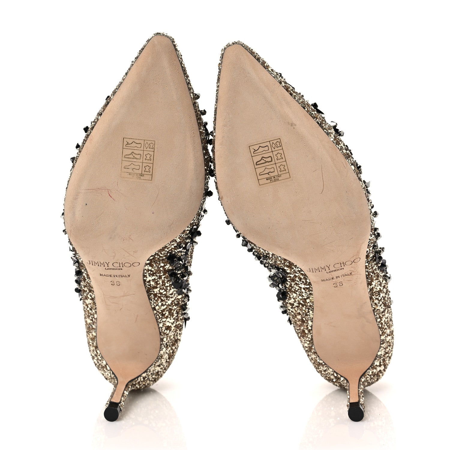 Jimmy Choo Glitter Embellished Romy 40 Pointy Toe Pumps 36 Black Gold 5 of 7