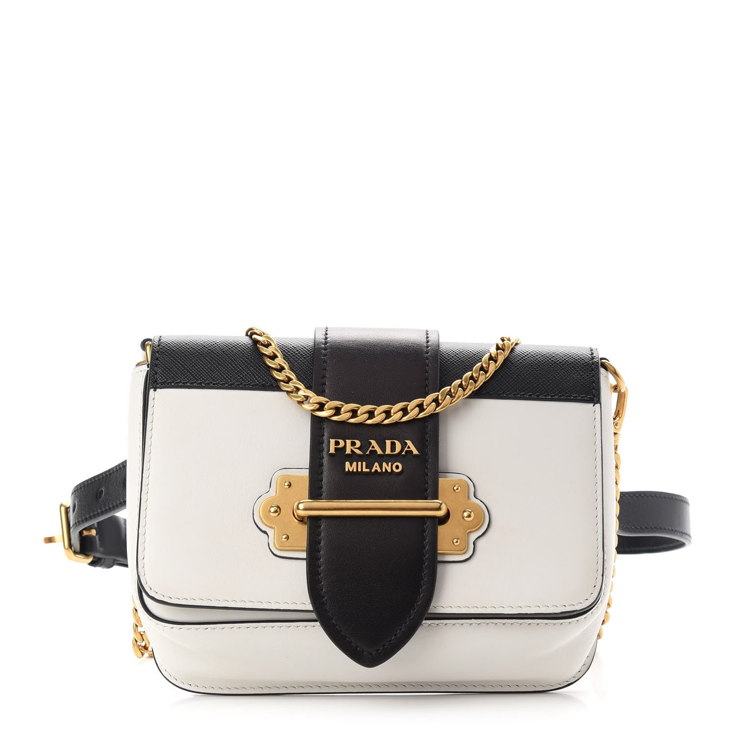 Prada Saffiano City Calf Cahier Belt Bag White Black 1 of 9