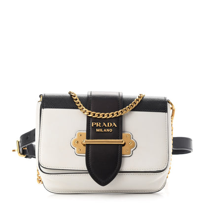 Prada Saffiano City Calf Cahier Belt Bag White Black 1 of 9