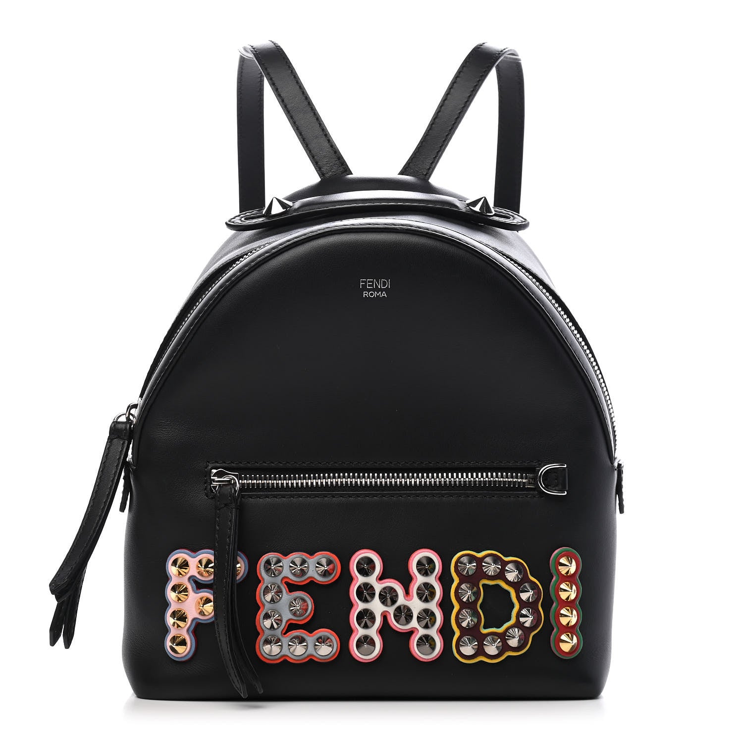Fendi Vitello Century Fun Fair Metal Studded Mini Backpack Black Multicolor 1 of 9