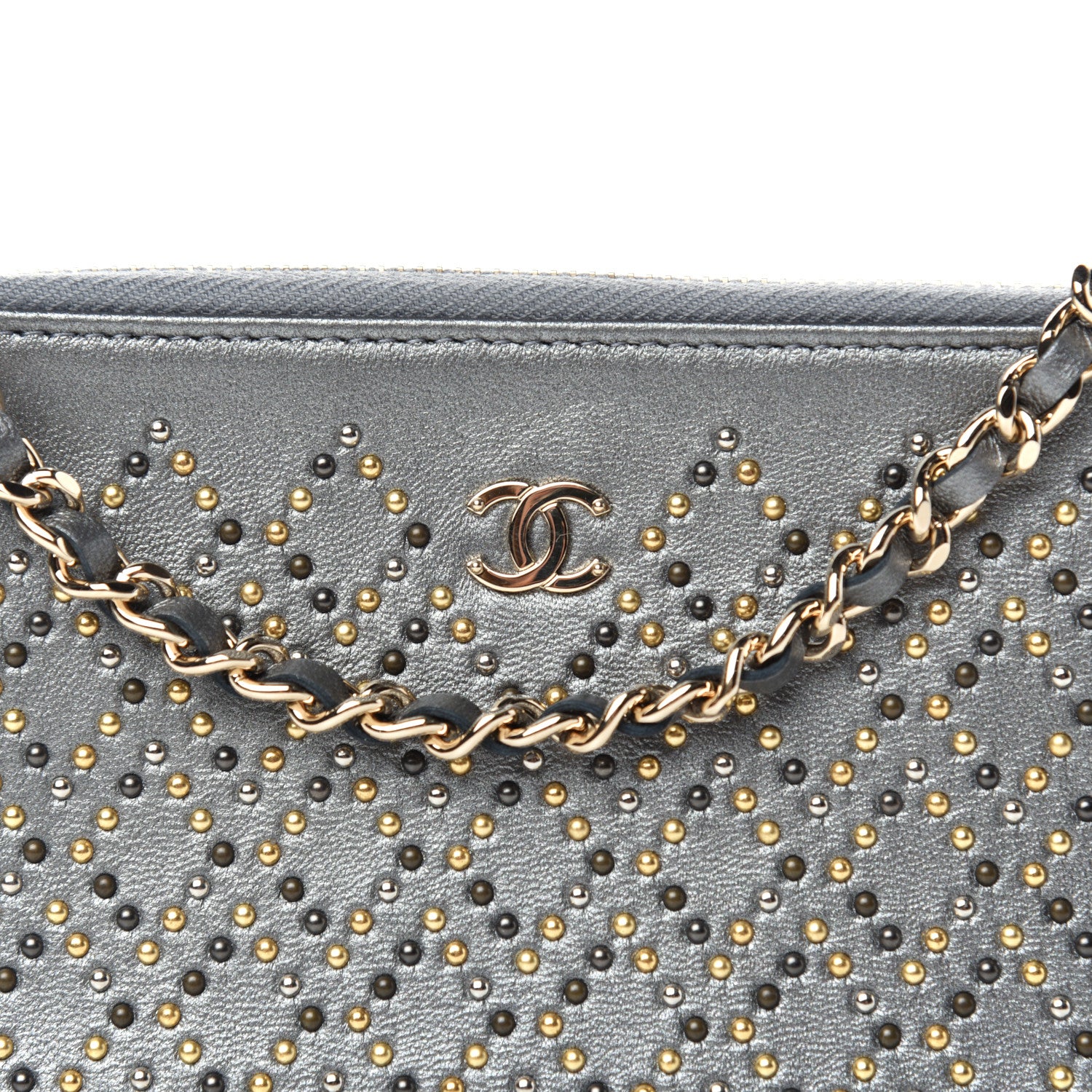 Chanel Lambskin Metallic Studded Clutch With Chain Grey 9 of 9