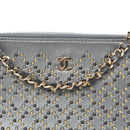 Chanel Lambskin Metallic Studded Clutch With Chain Grey 9 of 9