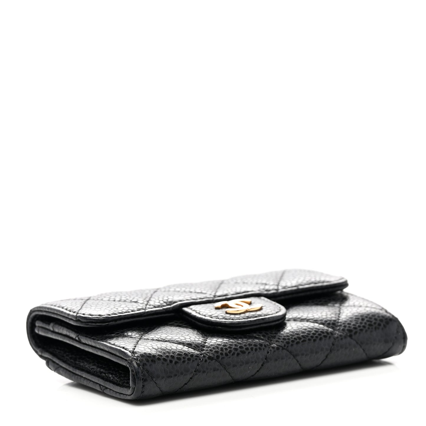 Caviar Quilted Flap Card Holder Black