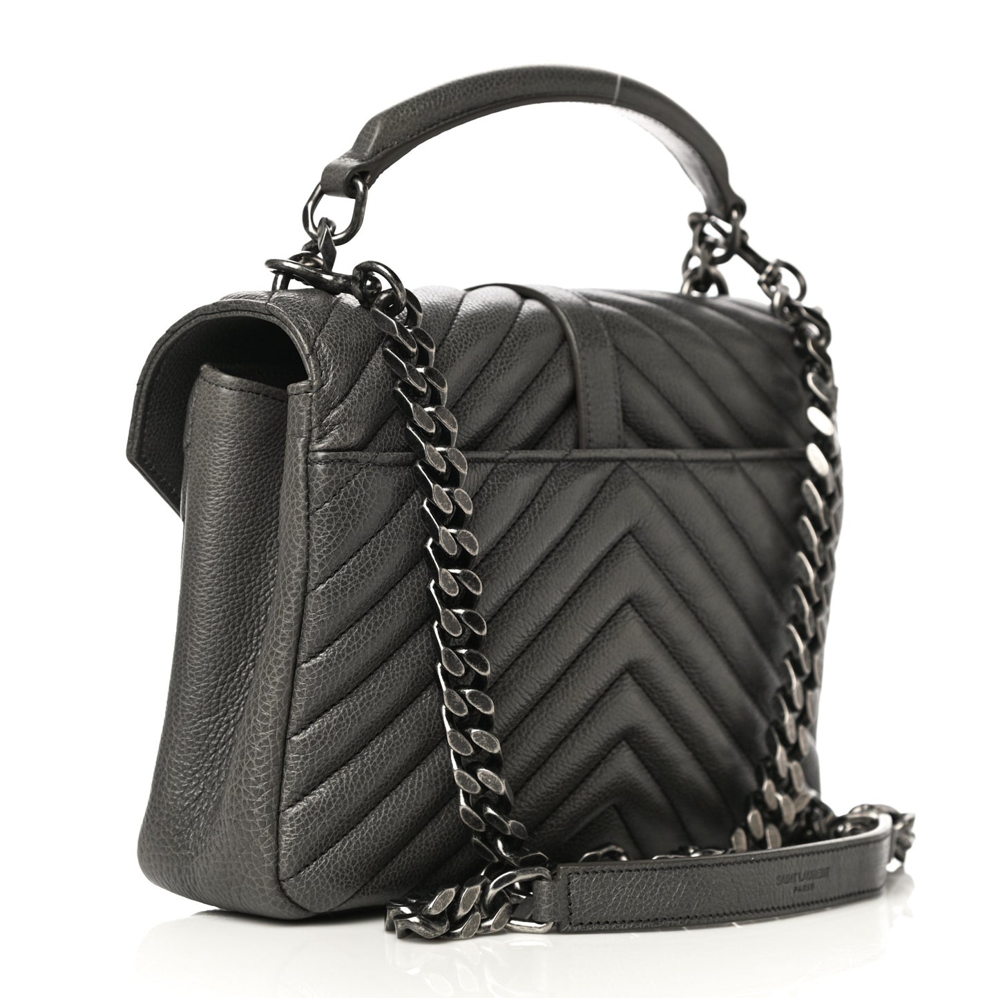 Sheepskin Matelasse Chevron Monogram Medium College Bag Asphalt