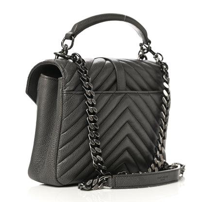 Saint Laurent Sheepskin Matelasse Chevron Monogram Medium College Bag Asphalt 3 of 12