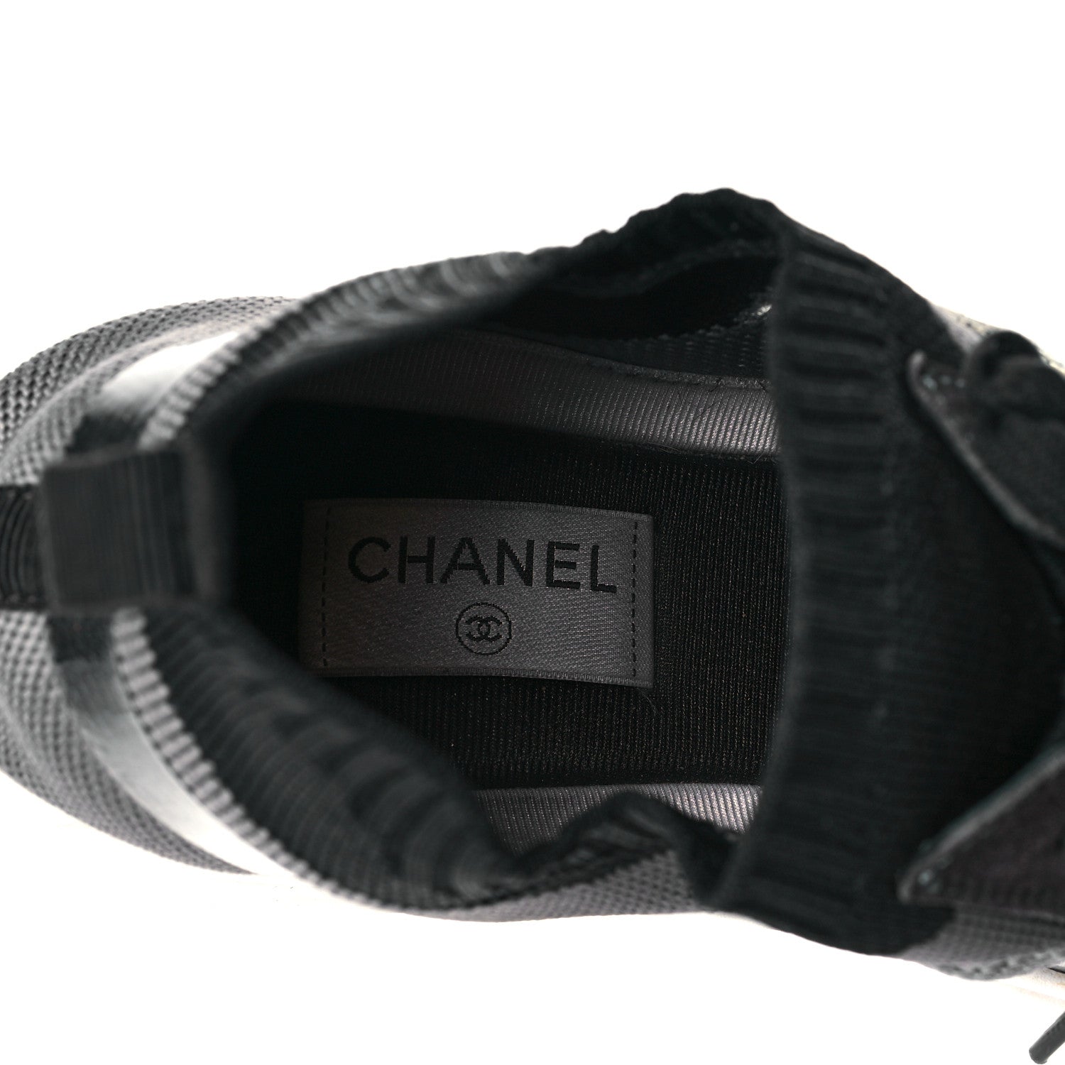 Chanel Fabric Calfskin Suede Mens CC Sneakers 45 Black Grey 7 of 8