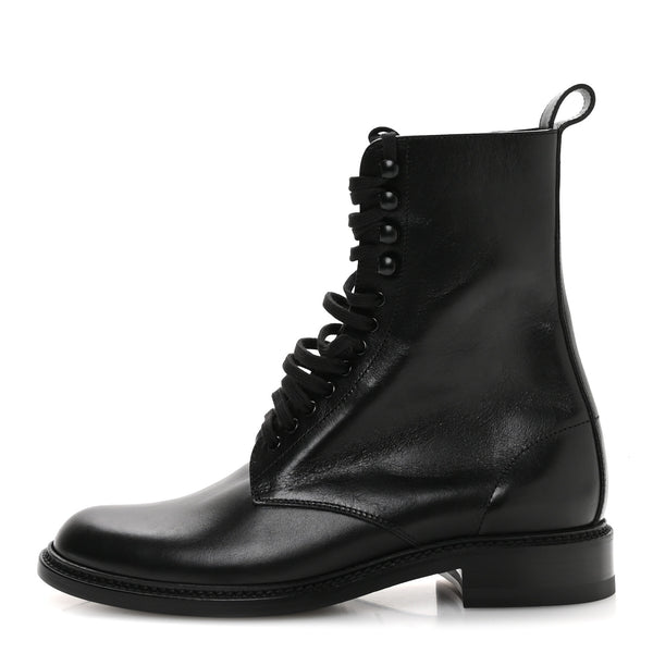 Saint Laurent Stalker Lambskin Mens Army 20 Lace Up Boots 40 Black