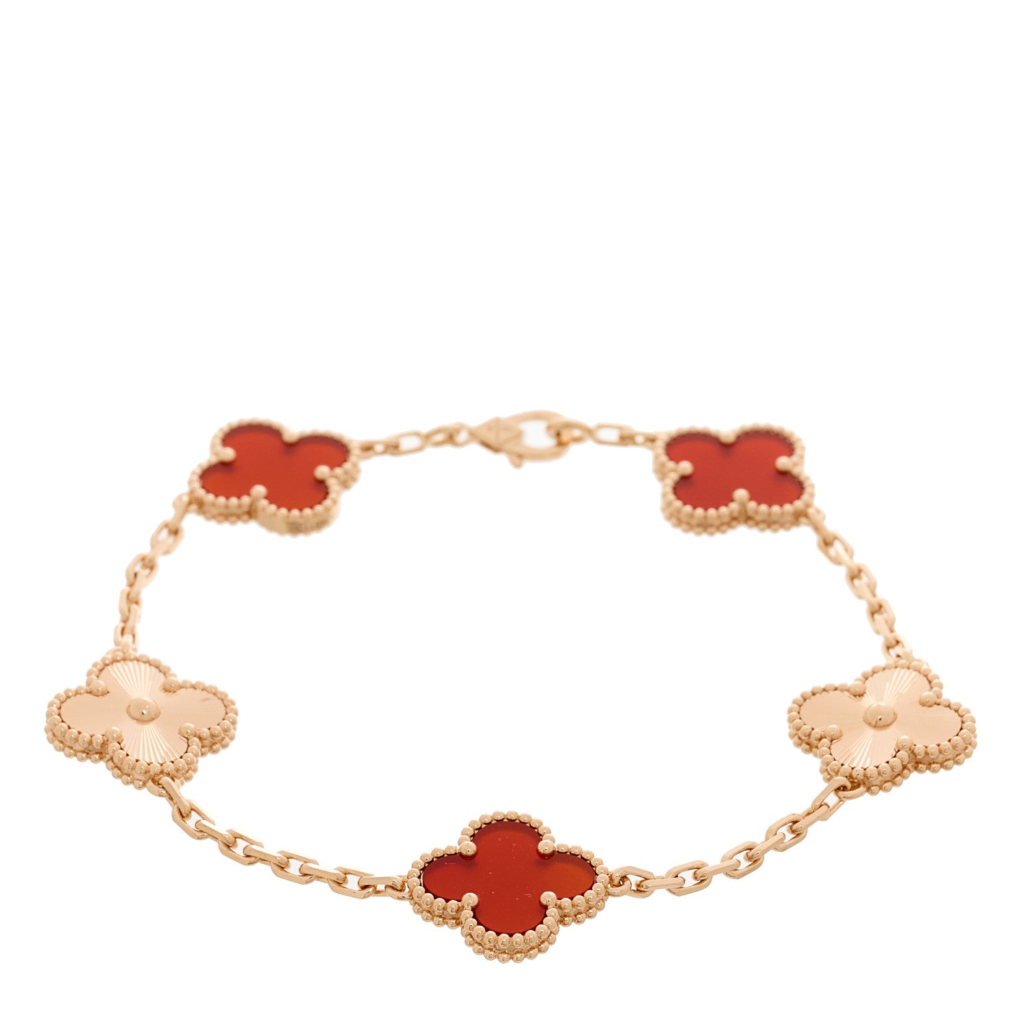 Van Cleef & Arpels 18K Rose Gold Carnelian 5 Motifs Guilloche Vintage Alhambra Bracelet 1 of 4