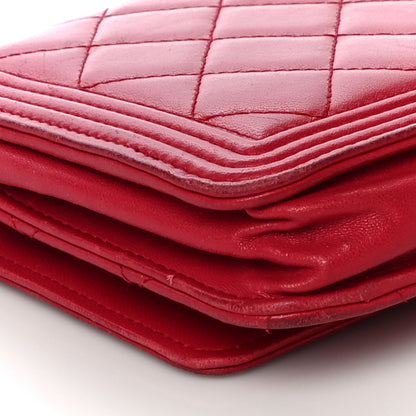 Chanel Lambskin Quilted Boy Wallet On Chain WOC Red 14 of 27