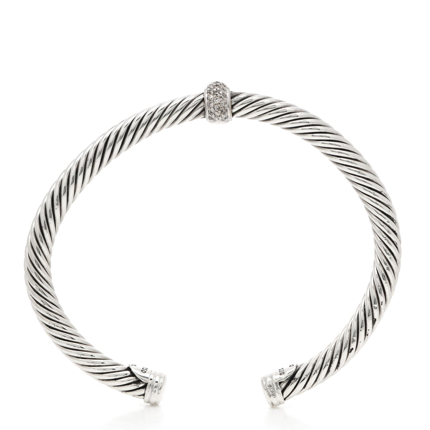Sterling Silver 18K White Gold Diamond 5mm Cable Classics Station Bracelet