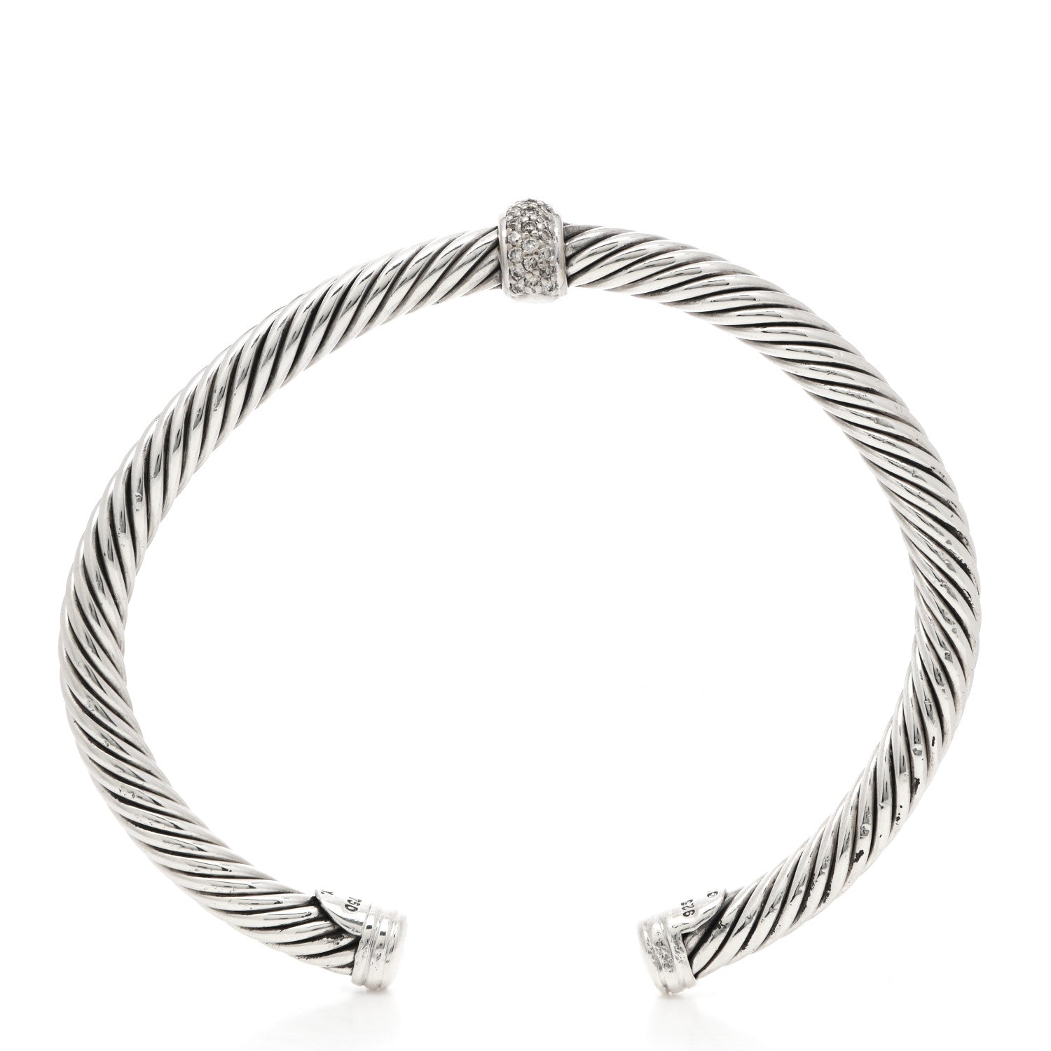 David Yurman Sterling Silver 18K White Gold Diamond 5mm Cable Classics Station Bracelet 4 of 4
