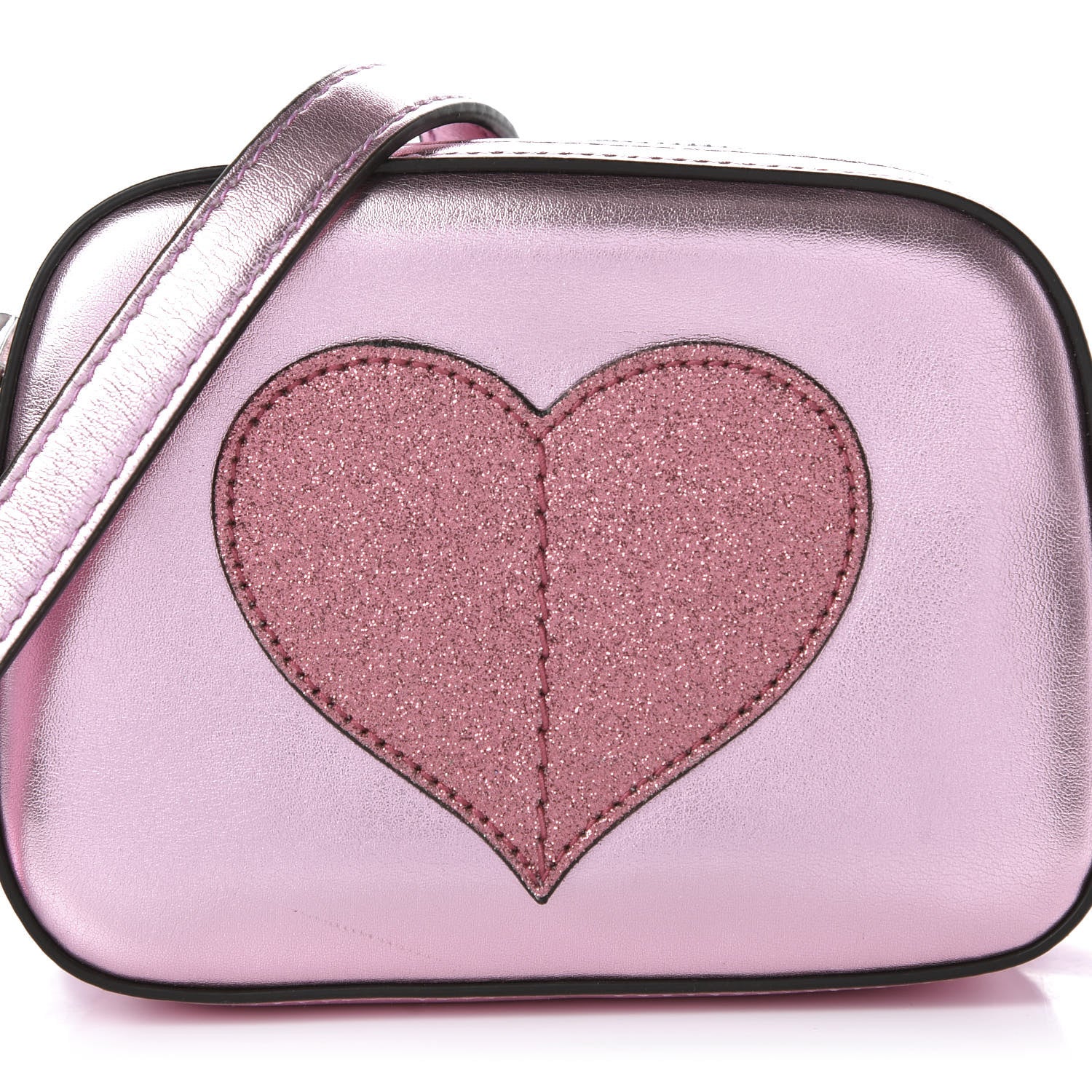 Gucci Metallic Calfskin Children's Glitter Heart Messenger Bag Pink 10 of 11