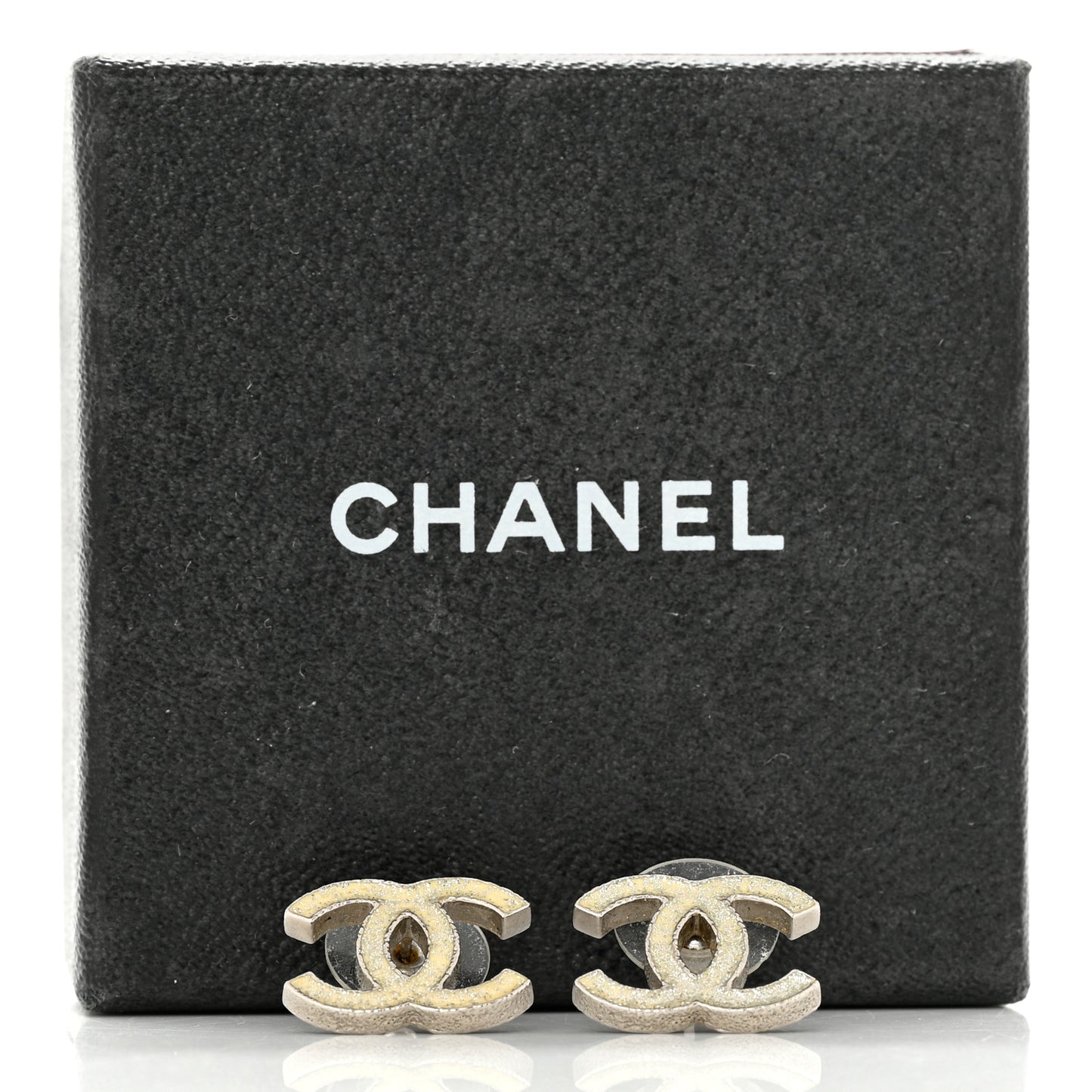 Glitter Enamel CC Earrings Silver White