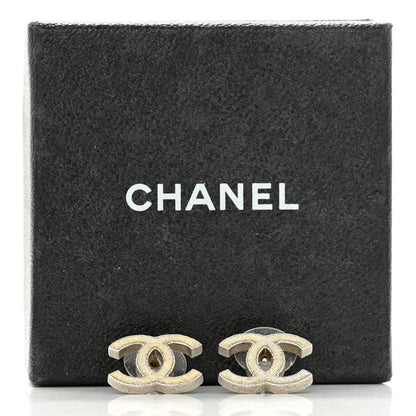 Chanel Glitter Enamel CC Earrings Silver White 5 of 5
