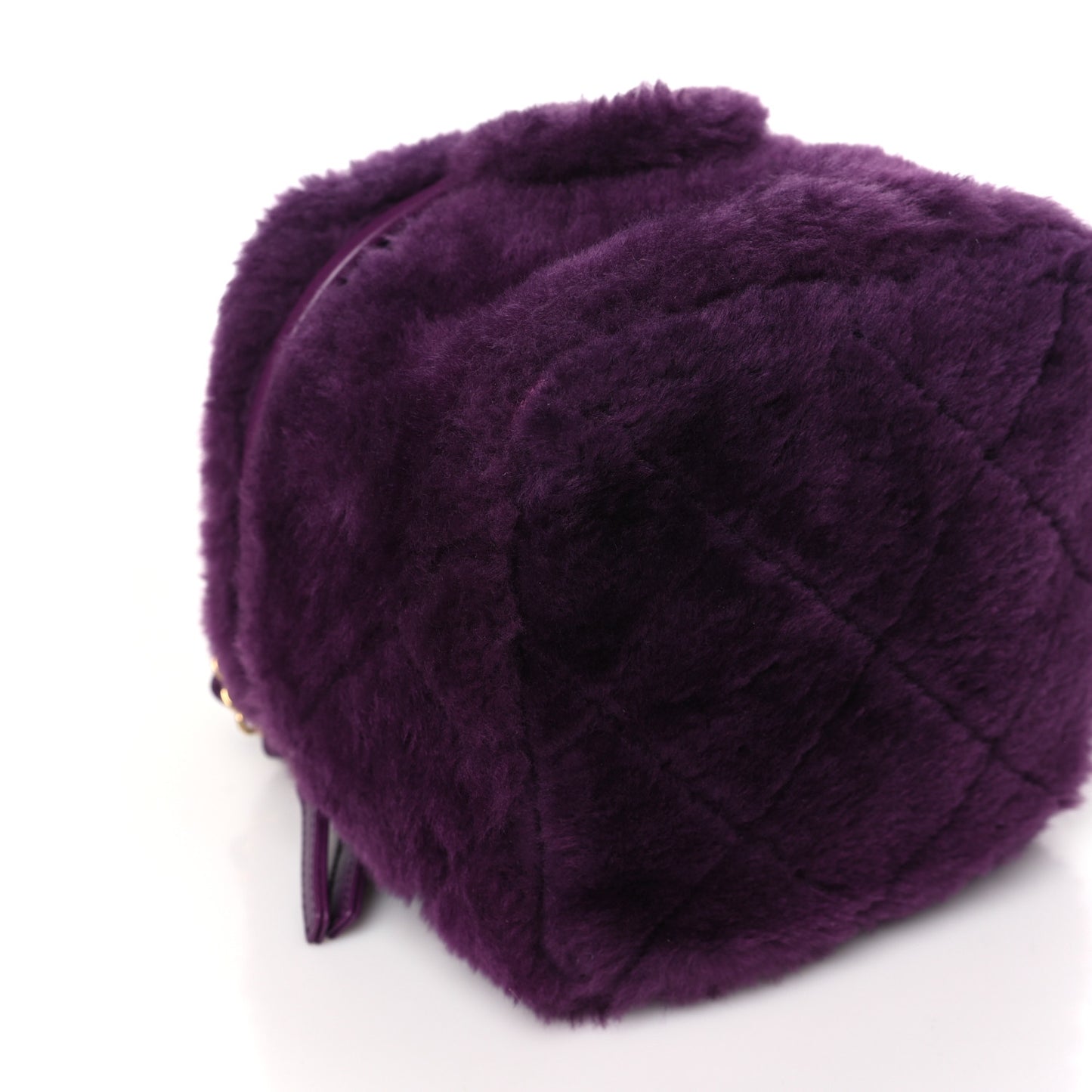 Shearling Lambskin Quilted Small Vanity Case Purple