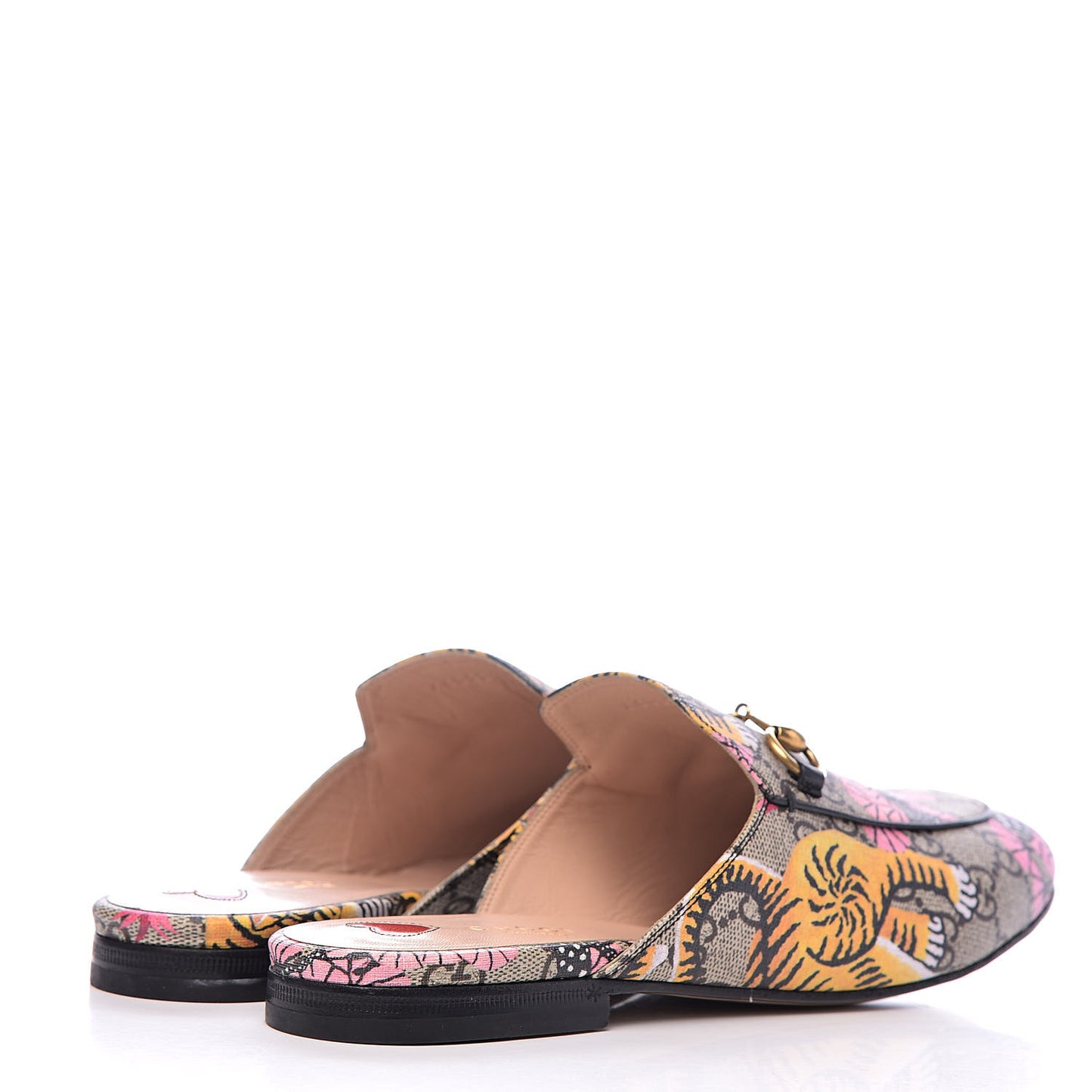 GG Supreme Monogram Bengal Womens Princetown Slippers 38 Beige Crop Pink
