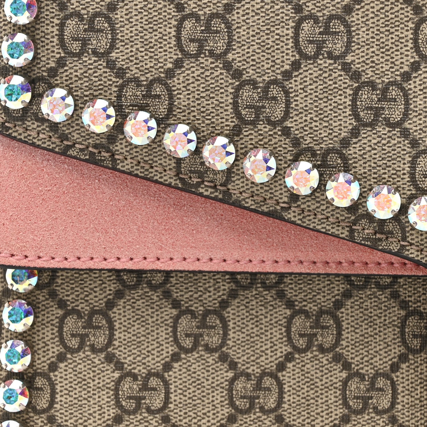 Gucci GG Supreme Monogram Suede Crystal Medium Dionysus Shoulder Bag Beige Ebony Light Peonia 9 of 16
